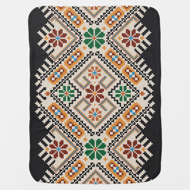 Ukrainian Cross-Stitch: Ethnic Handmade Pattern. Baby Blanket (Front)