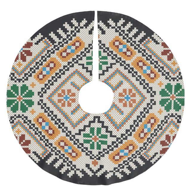 Ukrainian Cross-Stitch: Ethnic Handmade Pattern. Brushed Polyester Tree Skirt (Front)