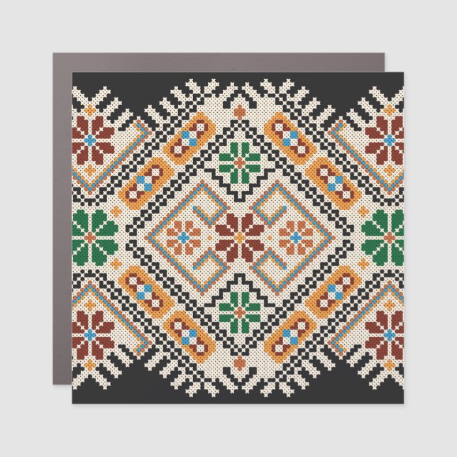 Ukrainian Cross-Stitch: Ethnic Handmade Pattern. Car Magnet (Front)