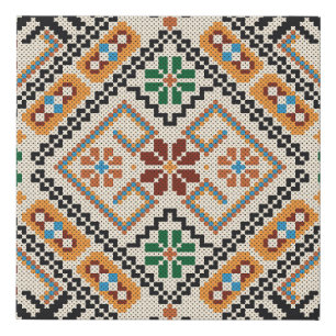 Ukrainian Cross-Stitch: Ethnic Handmade Pattern. Faux Canvas Print