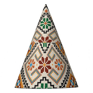 Ukrainian Cross-Stitch: Ethnic Handmade Pattern. Party Hat