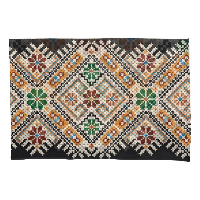 Ukrainian Cross-Stitch: Ethnic Handmade Pattern. Pillow Case (Front)