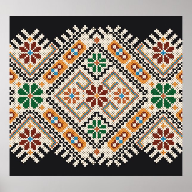 Ukrainian Cross-Stitch: Ethnic Handmade Pattern. Poster (Front)