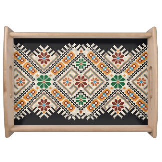 Ukrainian Cross-Stitch: Ethnic Handmade Pattern. Serving Tray