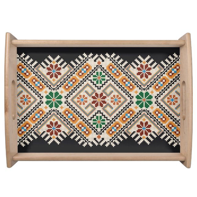 Ukrainian Cross-Stitch: Ethnic Handmade Pattern. Serving Tray (Front)