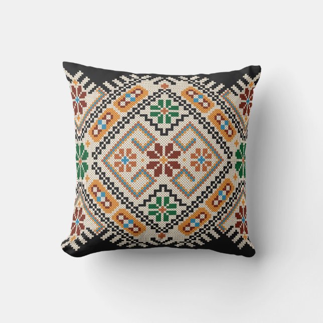 Ukrainian Cross-Stitch: Ethnic Handmade Pattern. Throw Pillow (Front)