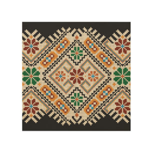 Ukrainian Cross-Stitch: Ethnic Handmade Pattern. Wood Wall Art