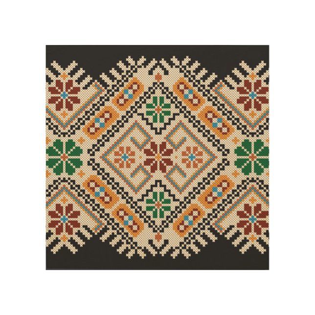 Ukrainian Cross-Stitch: Ethnic Handmade Pattern. Wood Wall Art (Front)