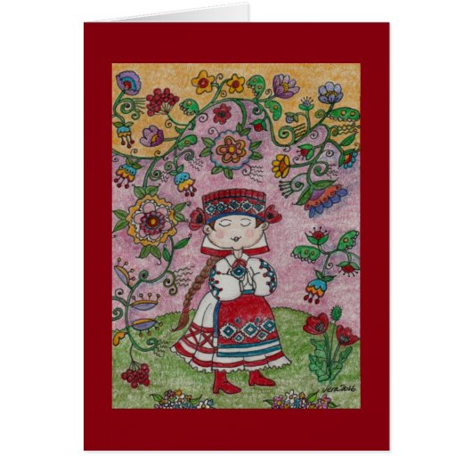 Ukrainian Dancer and Flowers Folk Art Cards (Front)