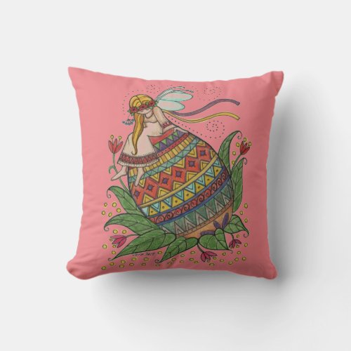 Ukrainian Easter Egg Angel Pysanka Folk Art Throw Pillow