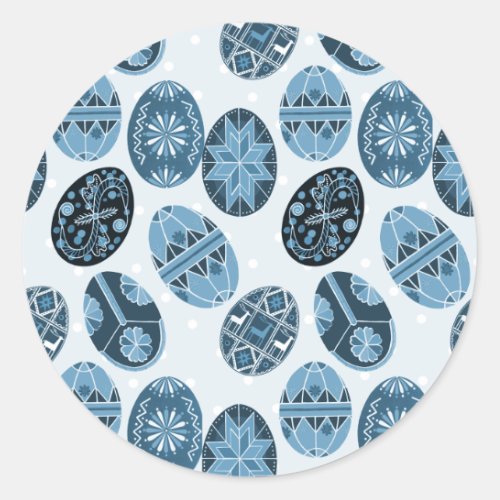 Ukrainian Easter eggs blue pattern Classic Round Sticker