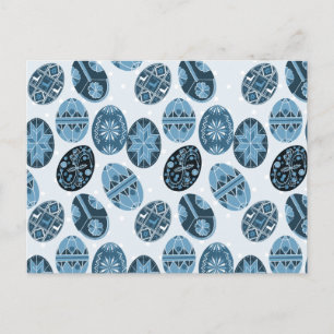 Ukrainian Easter eggs blue pattern Holiday Postcard