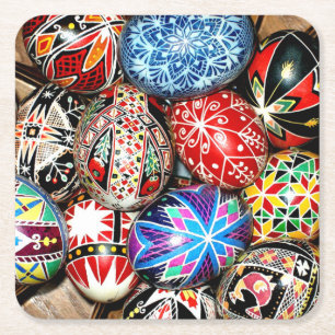 Ukrainian Easter Eggs, decorative,  Square Paper Coaster