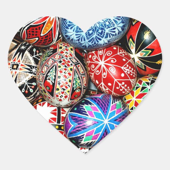 Ukrainian Easter Eggs Heart Sticker (Front)