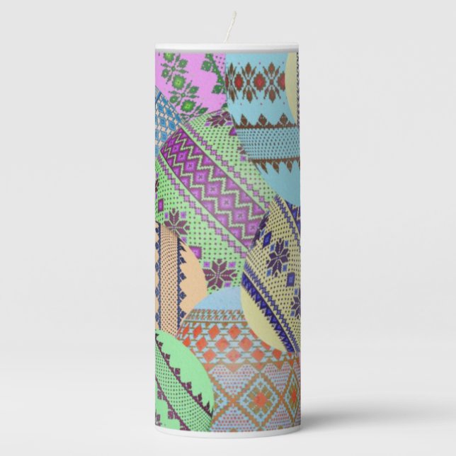  Ukrainian Easter Eggs (Pysanky) Pillar Candle (Front)