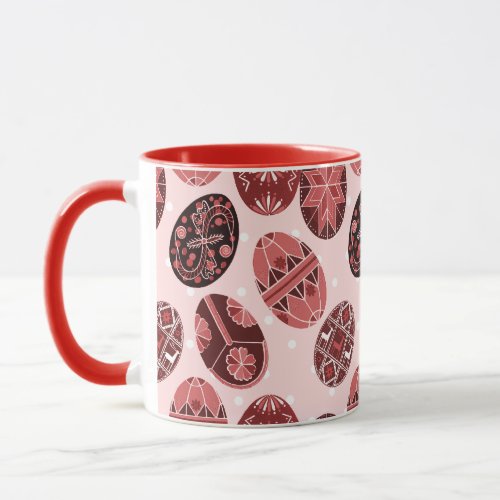Ukrainian easter eggs red pattern mug