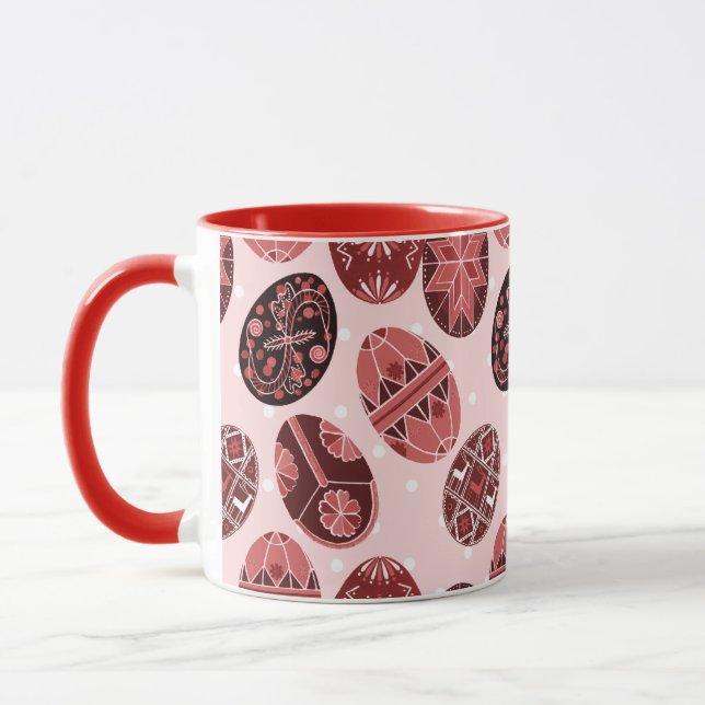 Ukrainian easter eggs red pattern mug (Left)