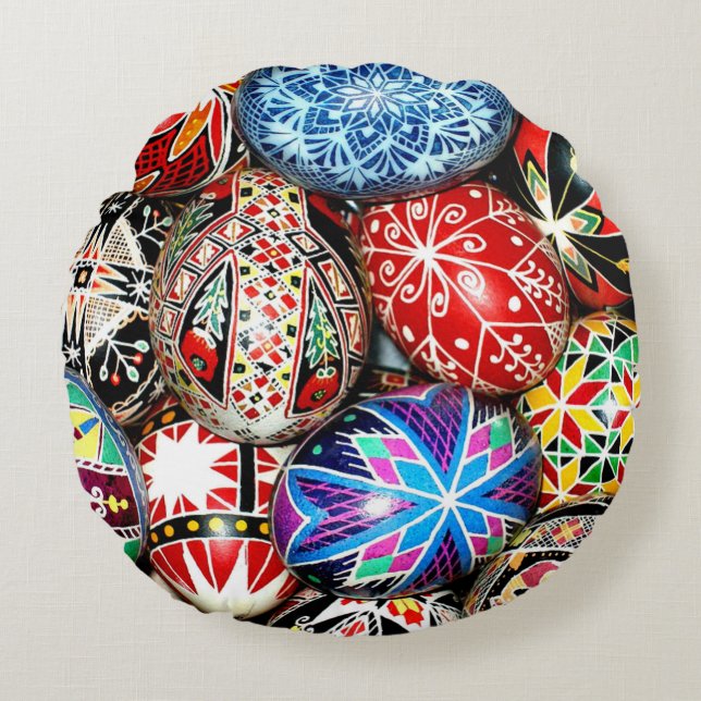 Ukrainian Easter Eggs,  Round Pillow (Front)