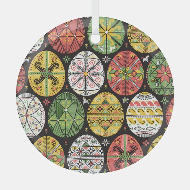 Ukrainian Easter eggs, vintage pattern. Glass Ornament (Front)