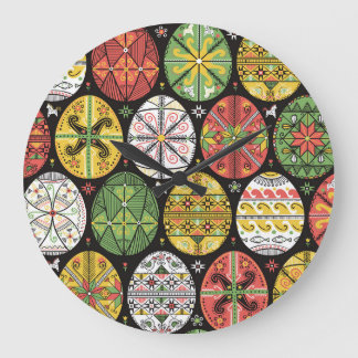 Ukrainian Easter eggs, vintage pattern. Large Clock
