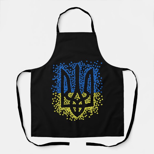 Ukrainian emblem trident tryzub scattering hearts apron (Front)