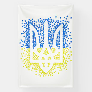 Ukrainian emblem trident tryzub scattering hearts banner
