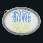 Ukrainian emblem trident tryzub scattering hearts belt buckle<br><div class="desc">Ukrainian national emblem trident tryzub contour made of many scattering blue and yellow hearts</div>