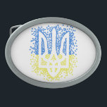 Ukrainian emblem trident tryzub scattering hearts belt buckle<br><div class="desc">Ukrainian national emblem trident tryzub contour made of many scattering blue and yellow hearts</div>