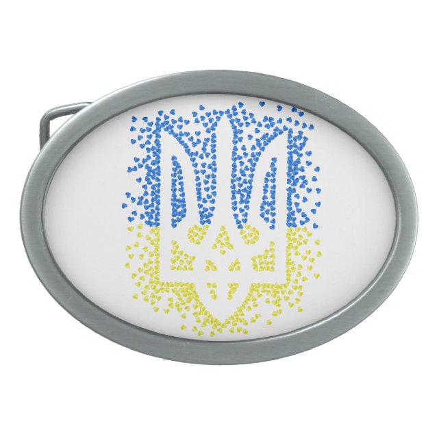 Ukrainian emblem trident tryzub scattering hearts belt buckle (Front)