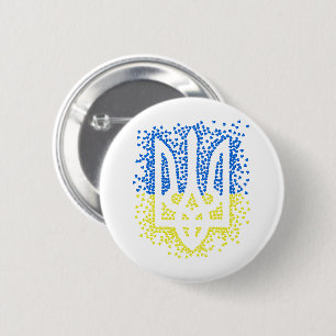 Ukrainian emblem trident tryzub scattering hearts button