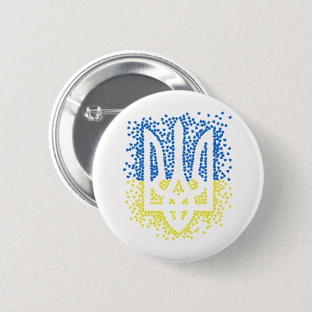 Ukrainian emblem trident tryzub scattering hearts button (Front & Back)