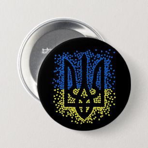 Ukrainian emblem trident tryzub scattering hearts button