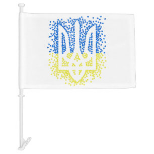 Ukrainian emblem trident tryzub scattering hearts car flag