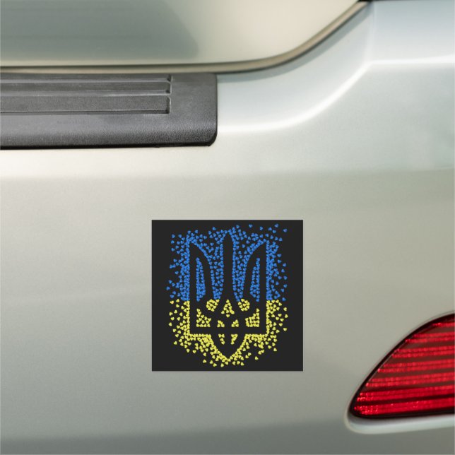 Ukrainian emblem trident tryzub scattering hearts car magnet (In Situ)