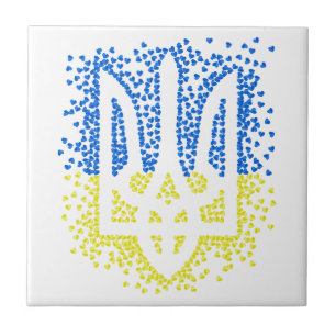 Ukrainian emblem trident tryzub scattering hearts ceramic tile
