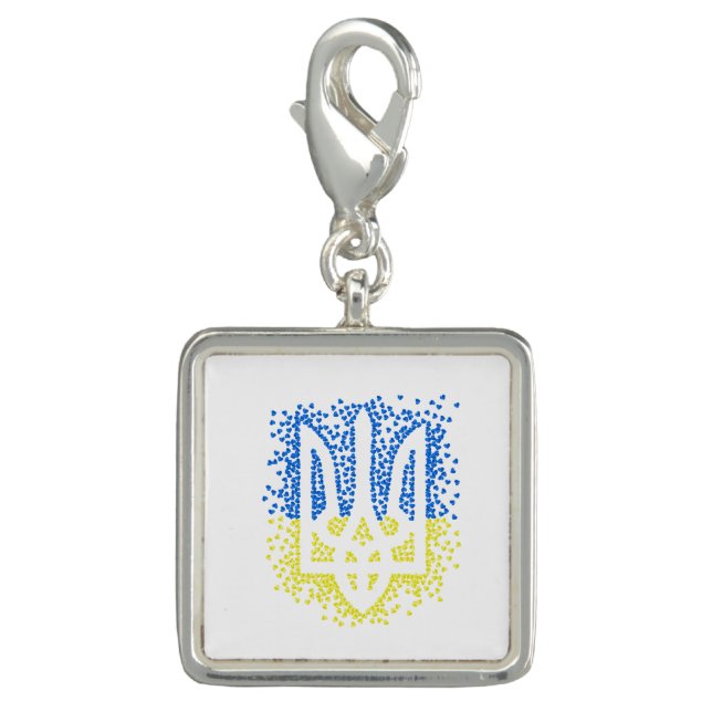 Ukrainian emblem trident tryzub scattering hearts charm (Front)