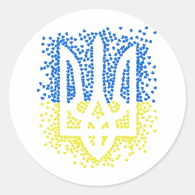 Ukrainian emblem trident tryzub scattering hearts classic round sticker (Front)