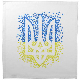 Ukrainian emblem trident tryzub scattering hearts cloth napkin