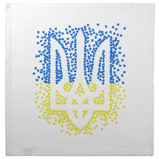 Ukrainian emblem trident tryzub scattering hearts cloth napkin (Front)