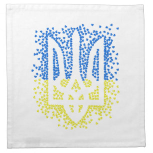Ukrainian emblem trident tryzub scattering hearts cloth napkin