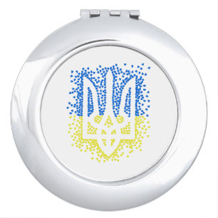 Ukrainian emblem trident tryzub scattering hearts compact mirror