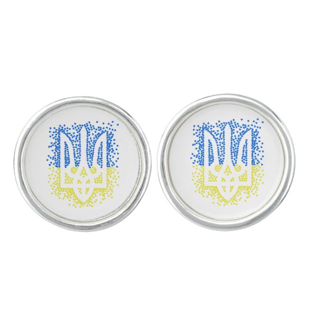 Ukrainian emblem trident tryzub scattering hearts cufflinks (Front)