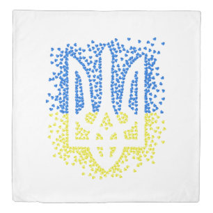 Ukrainian emblem trident tryzub scattering hearts duvet cover