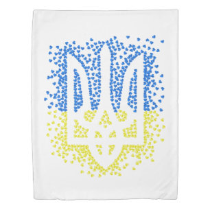 Ukrainian emblem trident tryzub scattering hearts duvet cover