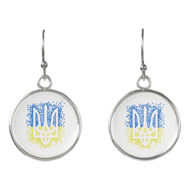 Ukrainian emblem trident tryzub scattering hearts earrings (Front)