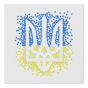 Ukrainian emblem trident tryzub scattering hearts faux canvas print