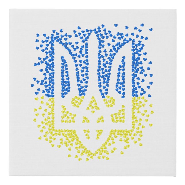 Ukrainian emblem trident tryzub scattering hearts faux canvas print (Front)