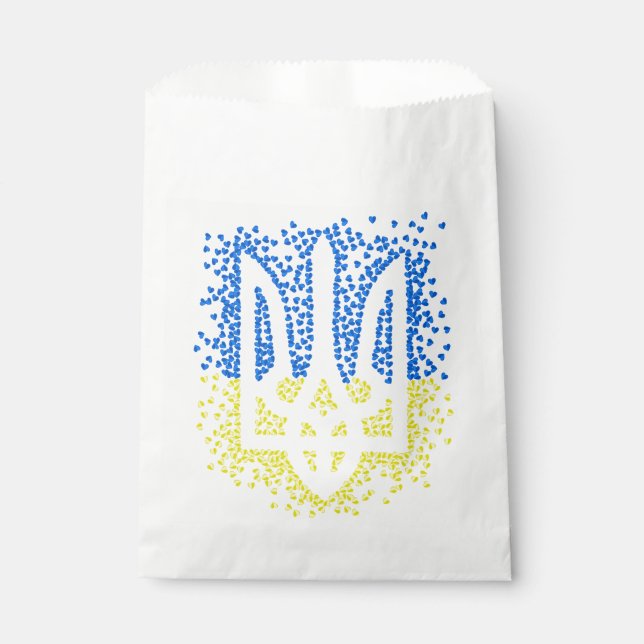 Ukrainian emblem trident tryzub scattering hearts favor bag (Front)