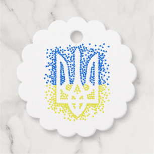 Ukrainian emblem trident tryzub scattering hearts favor tags