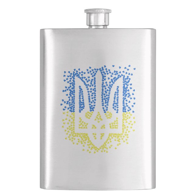Ukrainian emblem trident tryzub scattering hearts flask (Front)